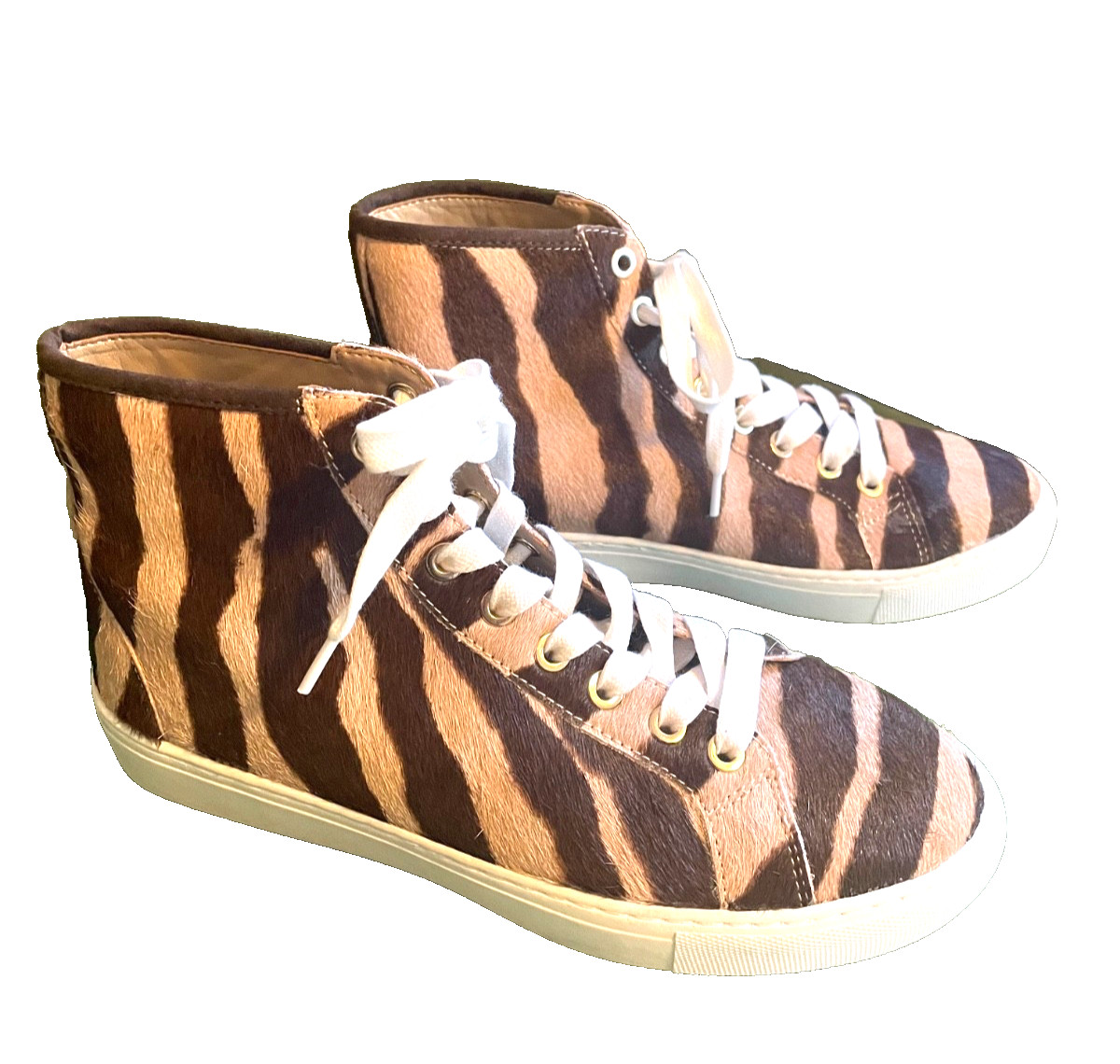 ANN TAYLOR REAL Calf Hair Fur ZEBRA LEOPARD HighTop SNEAKERS SZ 6.5 New w/o Box