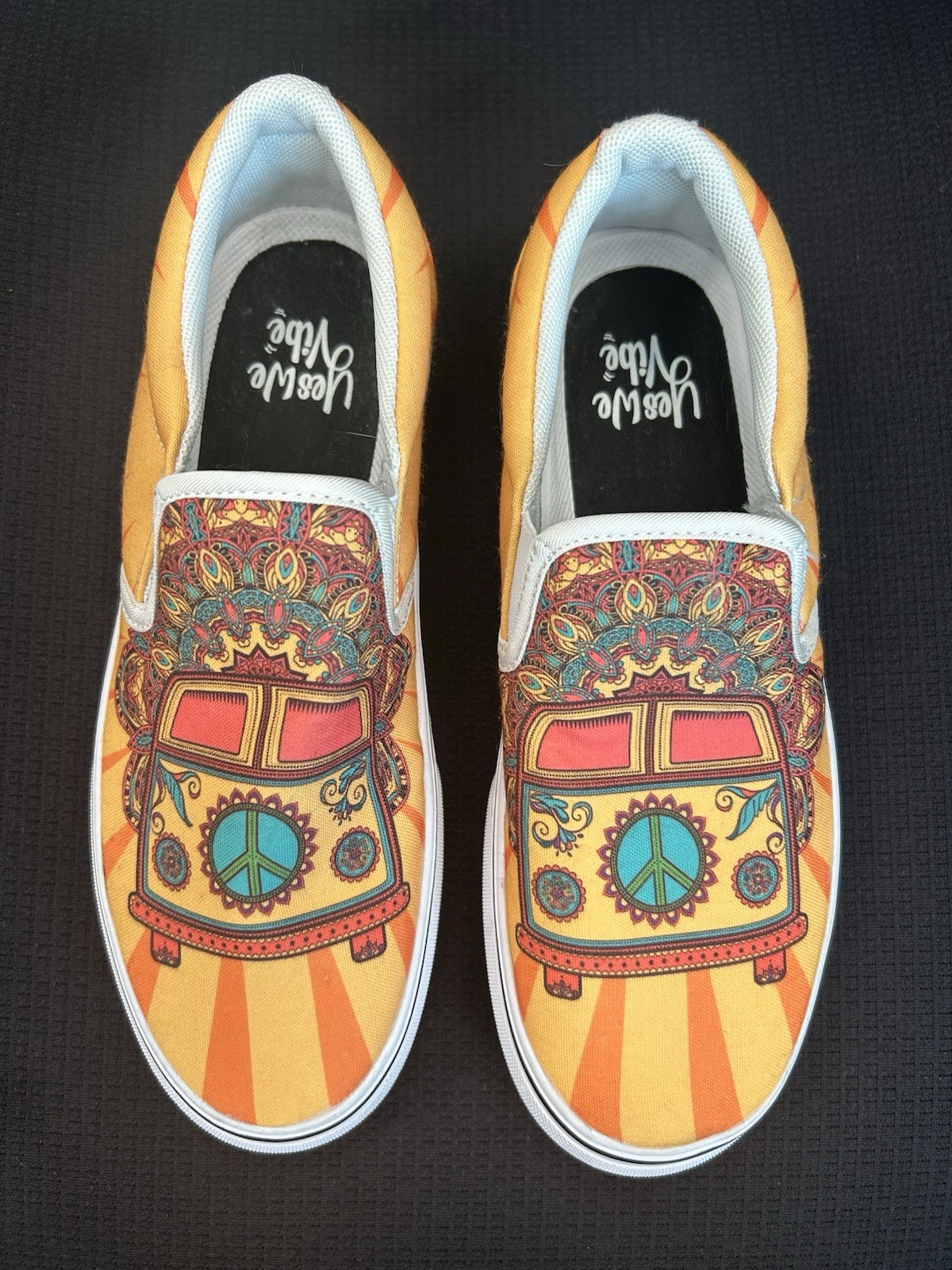 Yes We Vibe Colorful Hippie Van Slip-on-shoes . US 6.5 Men, US 8.5 Women