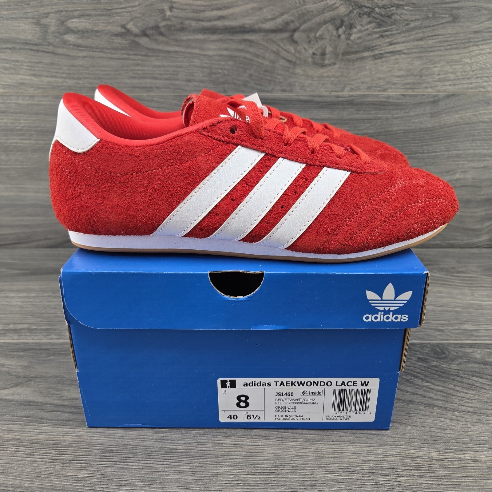 Adidas Taekwondo Size 8 Womens Red White Gum Sneakers JS1460