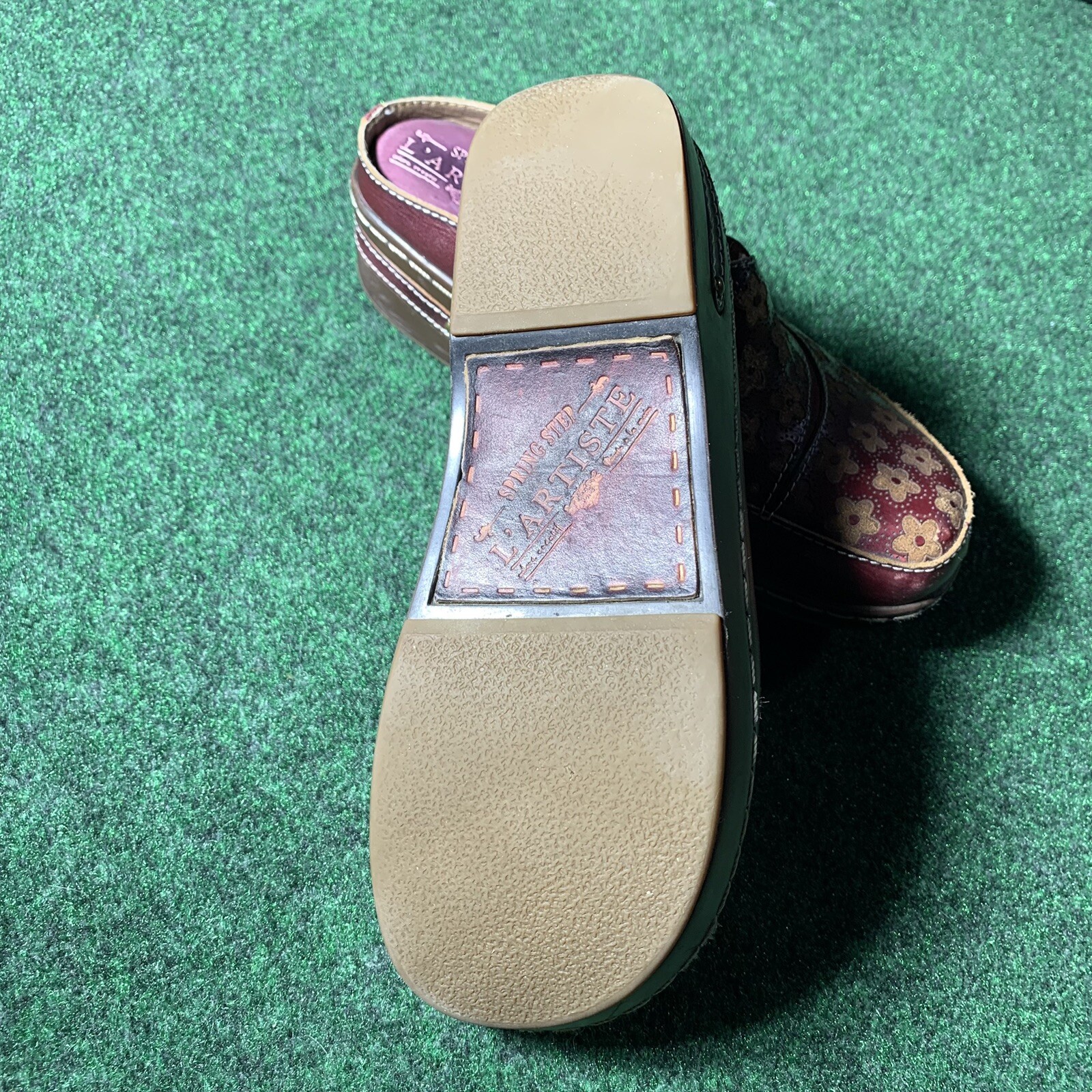 Spring Step L’Artiste Womens 6 Red Leather Floral Accent Comfort Clog BOHO