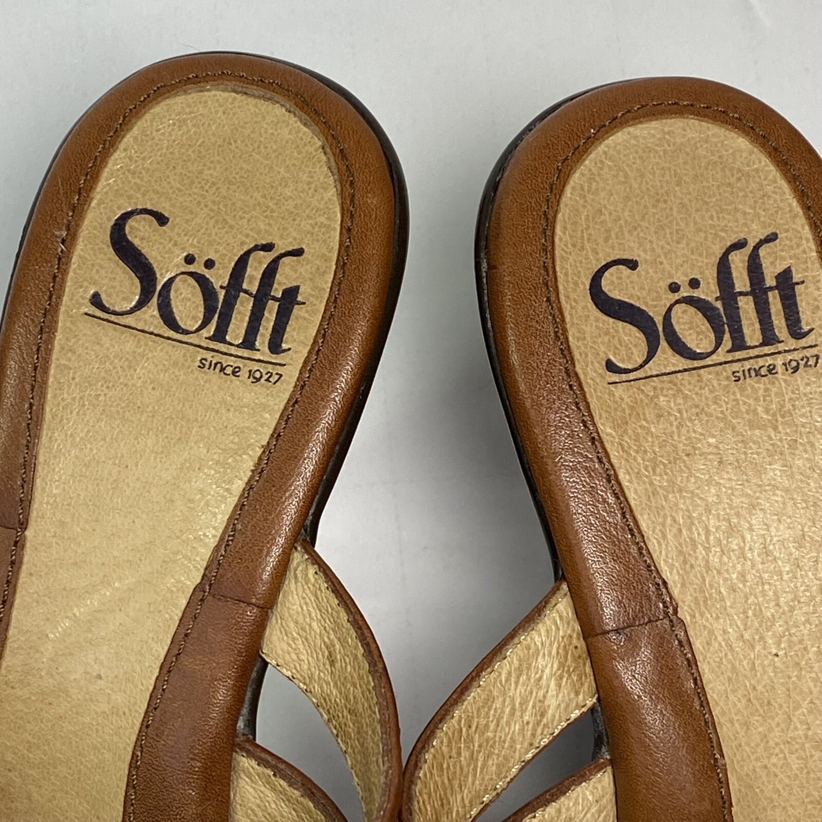 Sofft Leather Sandals Braided Slide Brown Heeled 3.5 in Heels Women’s Size 6