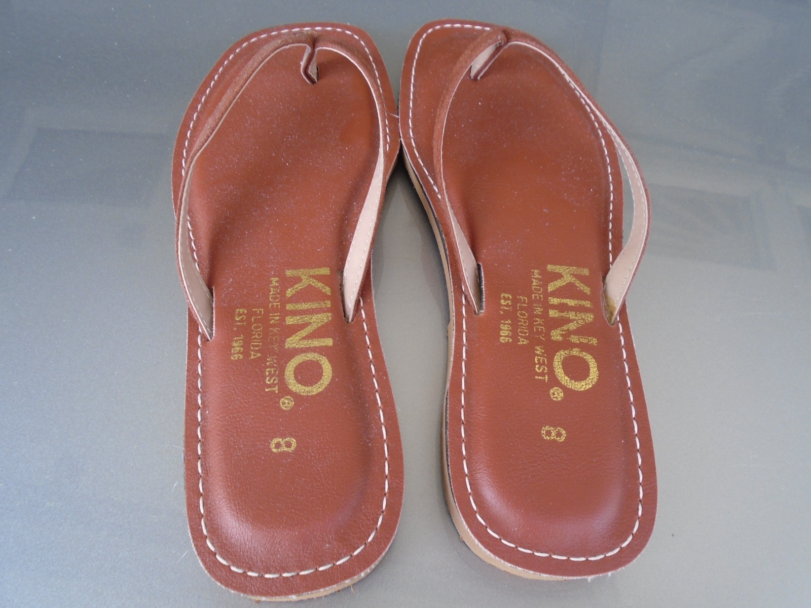 Kino Women’s Leather Sandals Flip Flop, Brown, Size 8