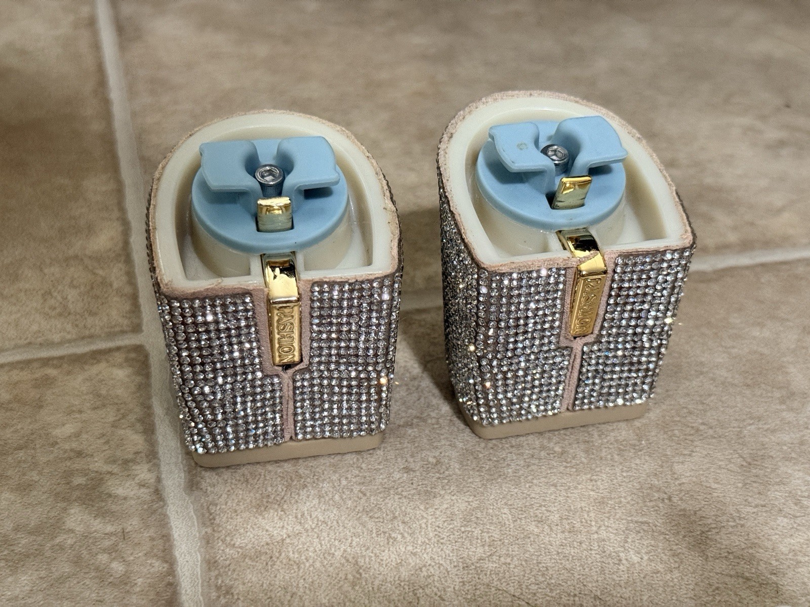 Size 9-11 Pashion Footwear Sand Rhinestone 3 Inch Heel Block “
