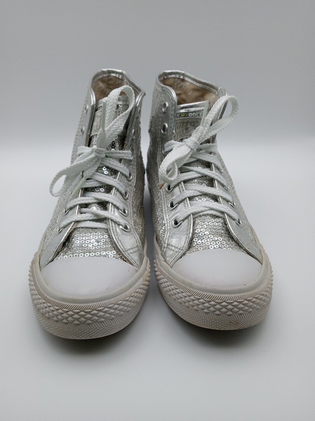 Gotta Flurt Women’s Size 5.5 Sequin High Top Sneakers Silver / White Shoes