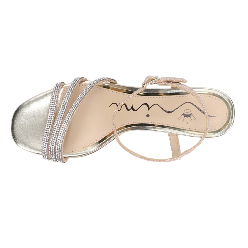 Nina Bettany Metallic Rhinestone Ankle Strap Evening Kitten Heels Womens Gold D