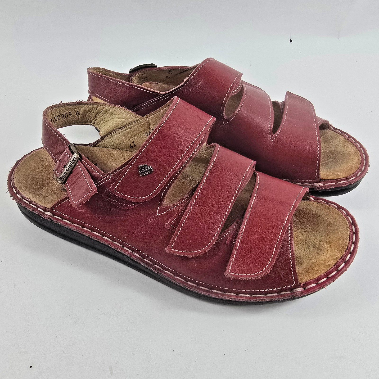 Finn Comfort Sandal Women’s EU 41 US 10-10.5 Red Leather Buckle Strap