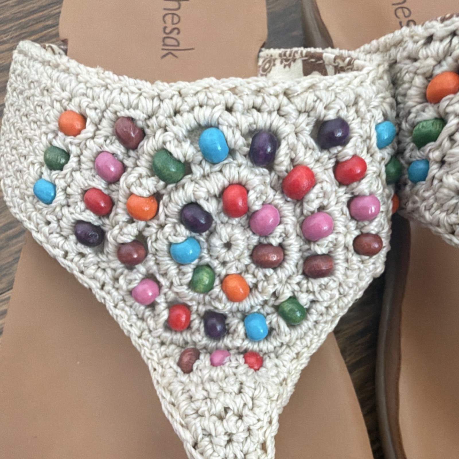 The Sak Crochet Beaded Thong Sandals Beige Multicolor Cotton Women’s Size 8