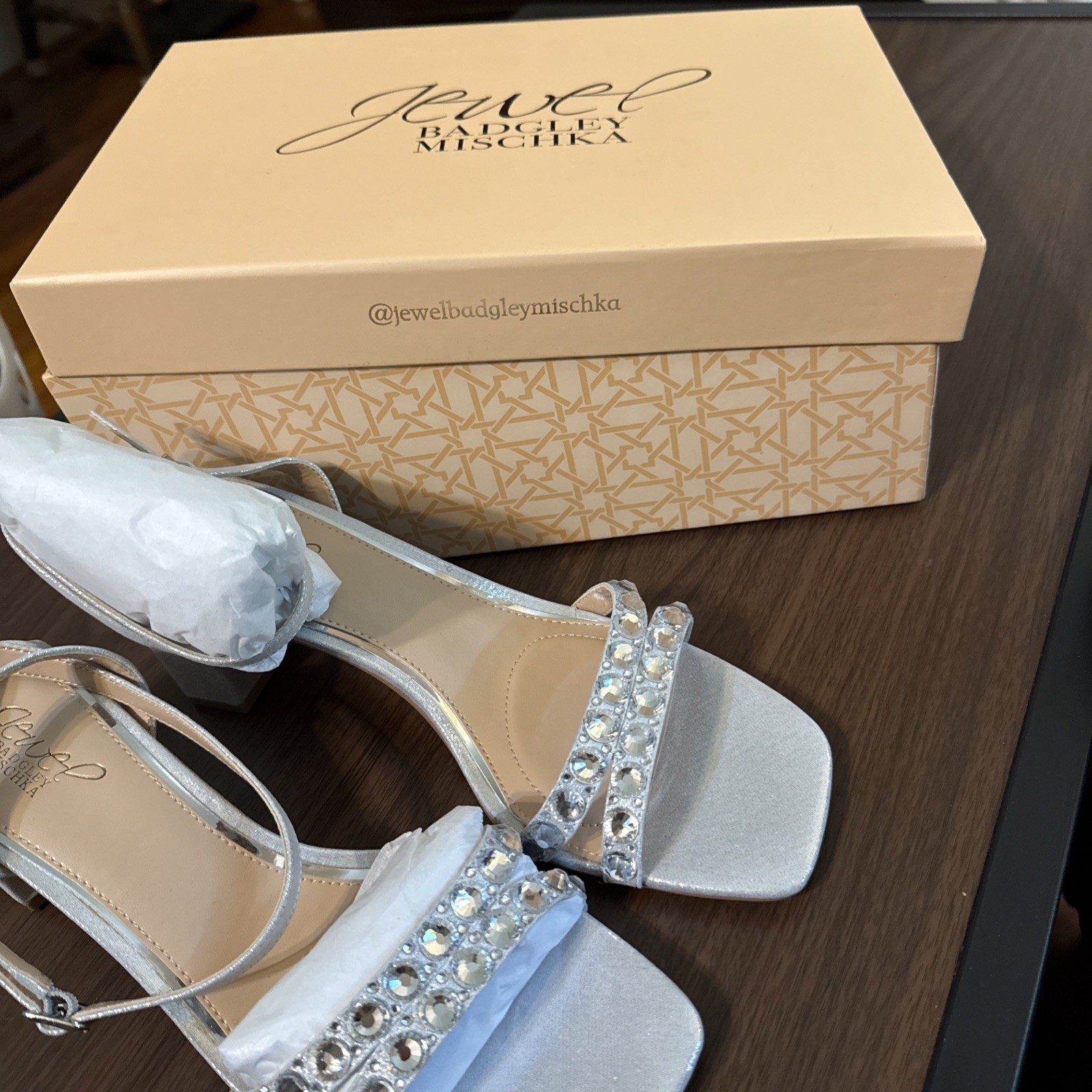 Jewel Badgley Mischka Rhinestone Ankle-Strap Sandals – Women’s Size 9 – NEW