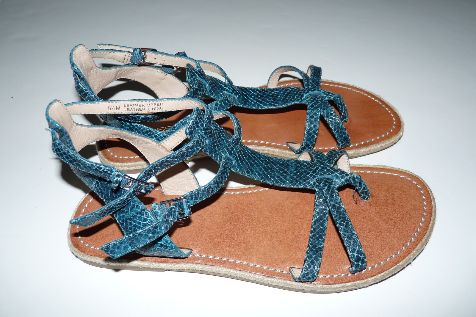 VIA SPIGA GREEN LEATHER SNAKE PRINT SANDALS FLAT GLADIATOR SZ 8.5
