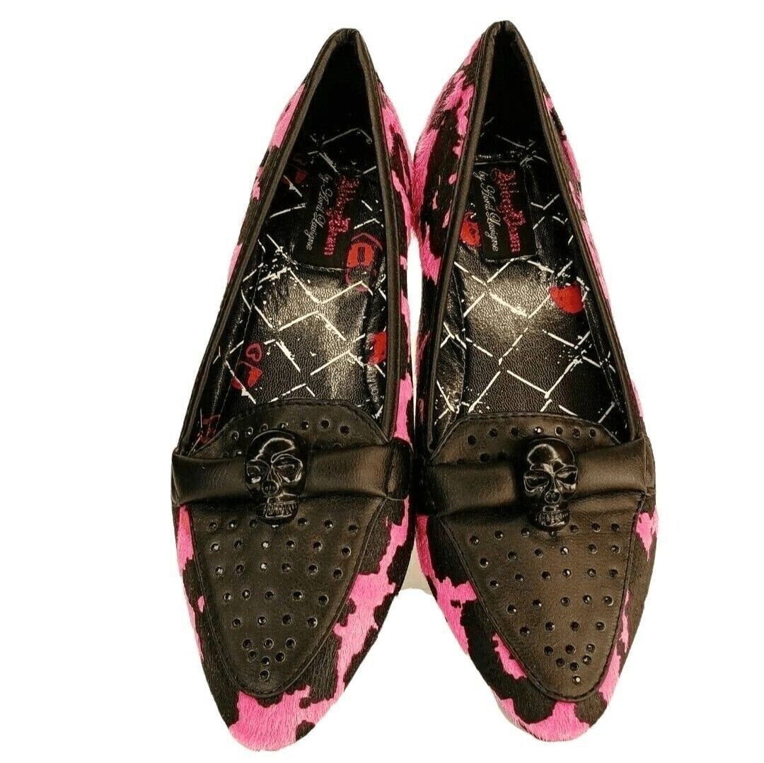 Abbey Dawn by Avril Lavigne Skull Shoes Size 5 Pink Black Flats Halloween Gothic