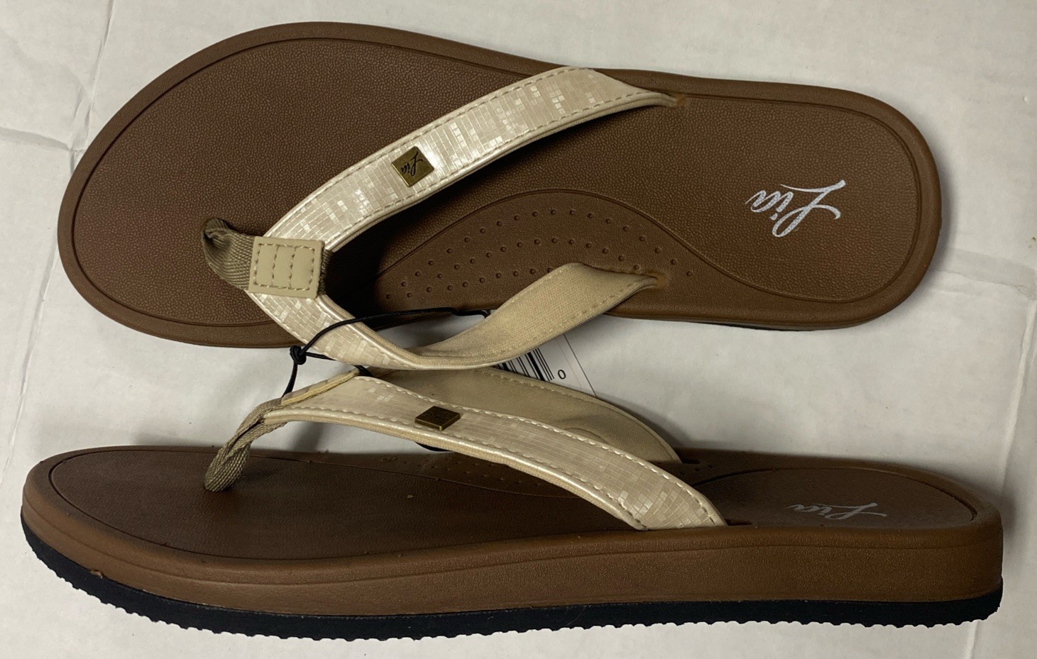 Lia Tan Brown With Reflective Strap Women’s 6 7 8 9 10 11 Flip Flops Sandals New