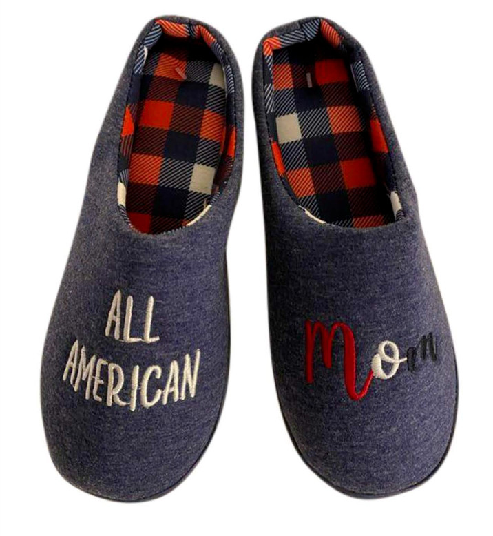 All American Mom Patriotic Blue Heather Clog Slippers Size XL 9.5-10.5 NWT