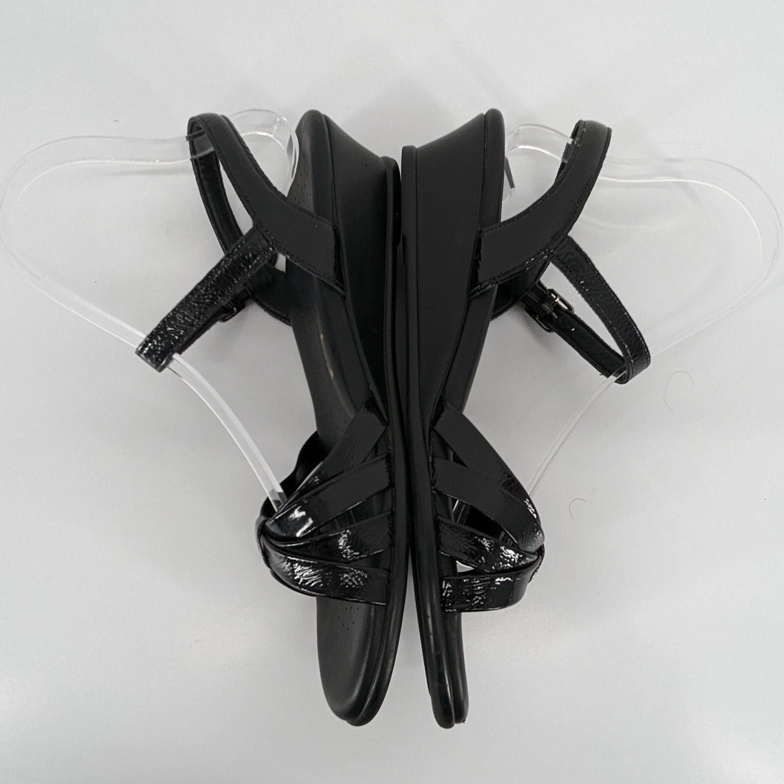 SAS Strippy Quarter Strap Womens Size 9 S Sandals Slim AAA Black Leather Wedge
