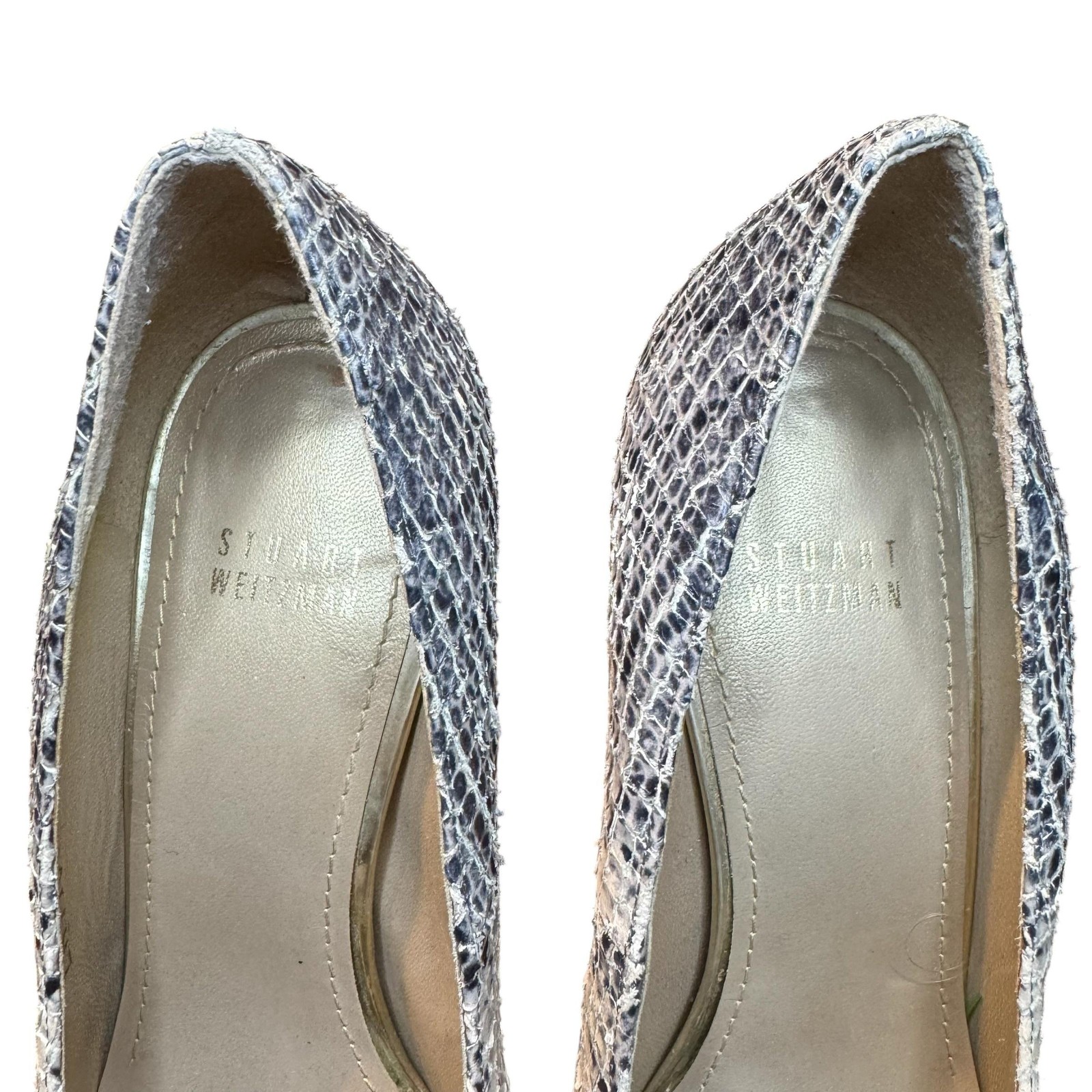 Stuart Weitzman Shoes Womens Size 8.5 White Snake Print Round Toe Pumps LW11031