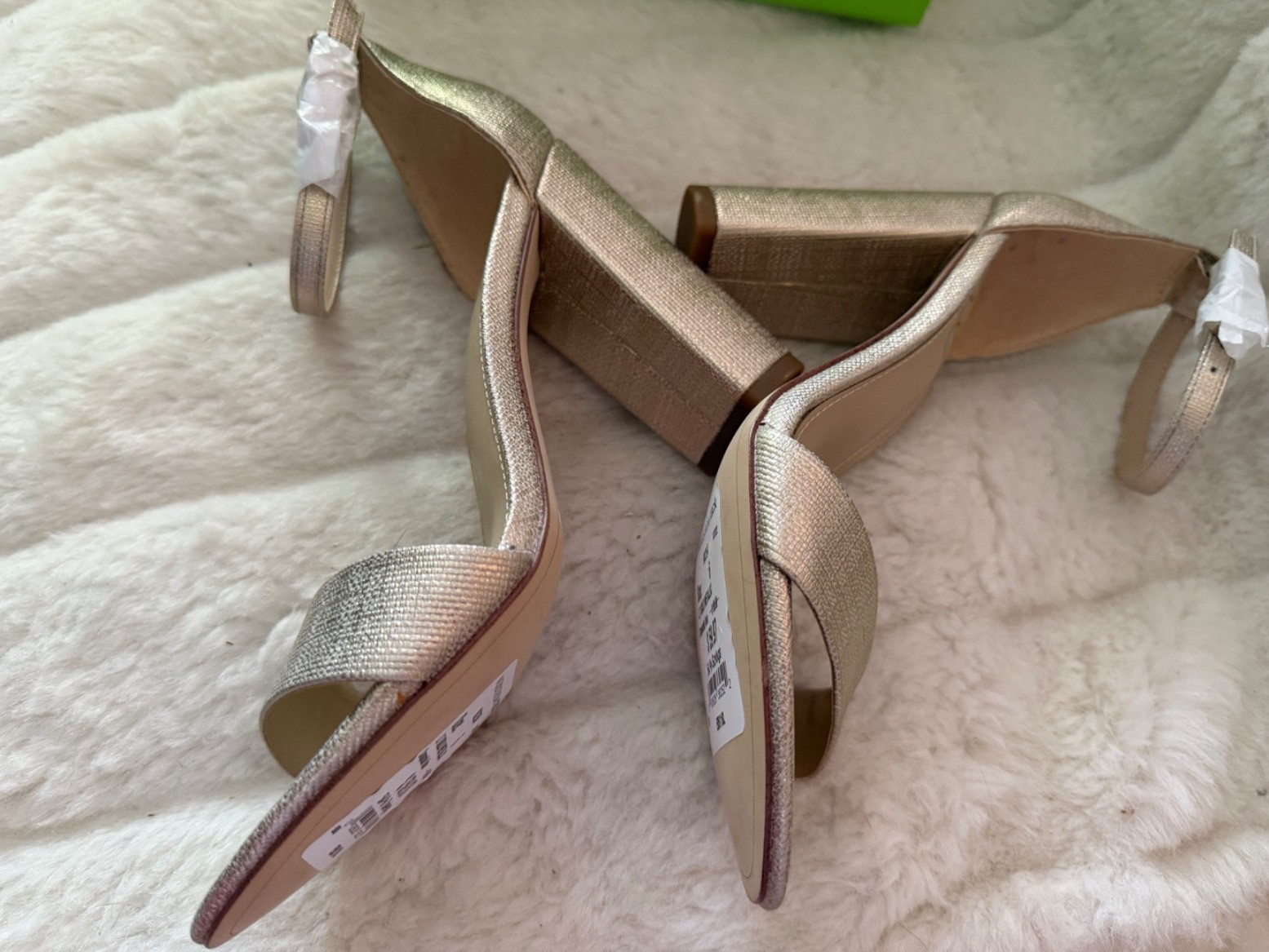 SAM EDELMAN SIZE 6 Gold Metallic Open Toe Block Covered Heel Ankle Strap NWB