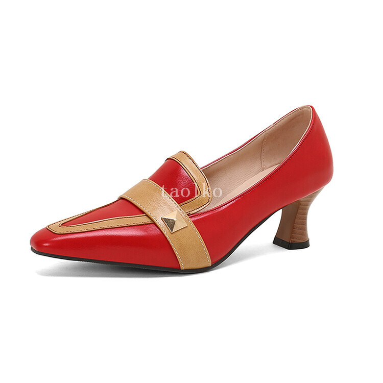 Womens Mid Block Kitten Heel Pointed Toe Slip on Party Pumps Shoes 48/49/50