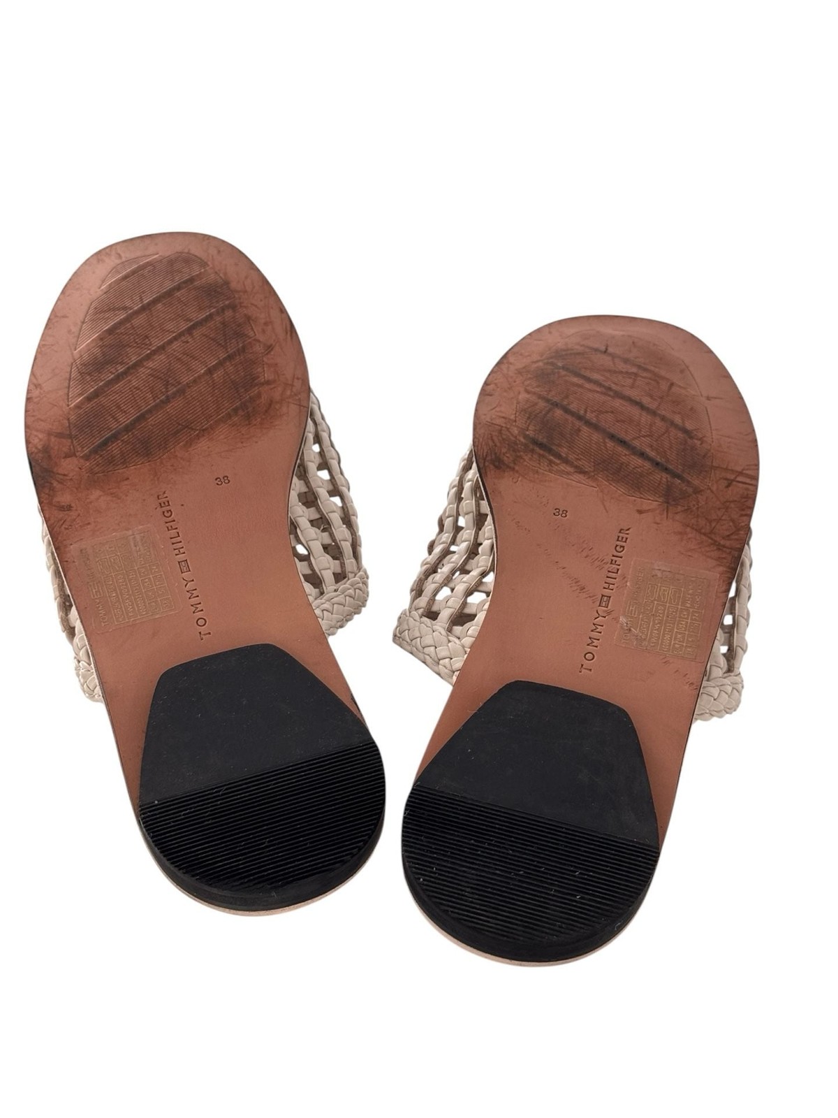 Tommy Hilfiger Premium Leather Woven Mule Sandals in Cream