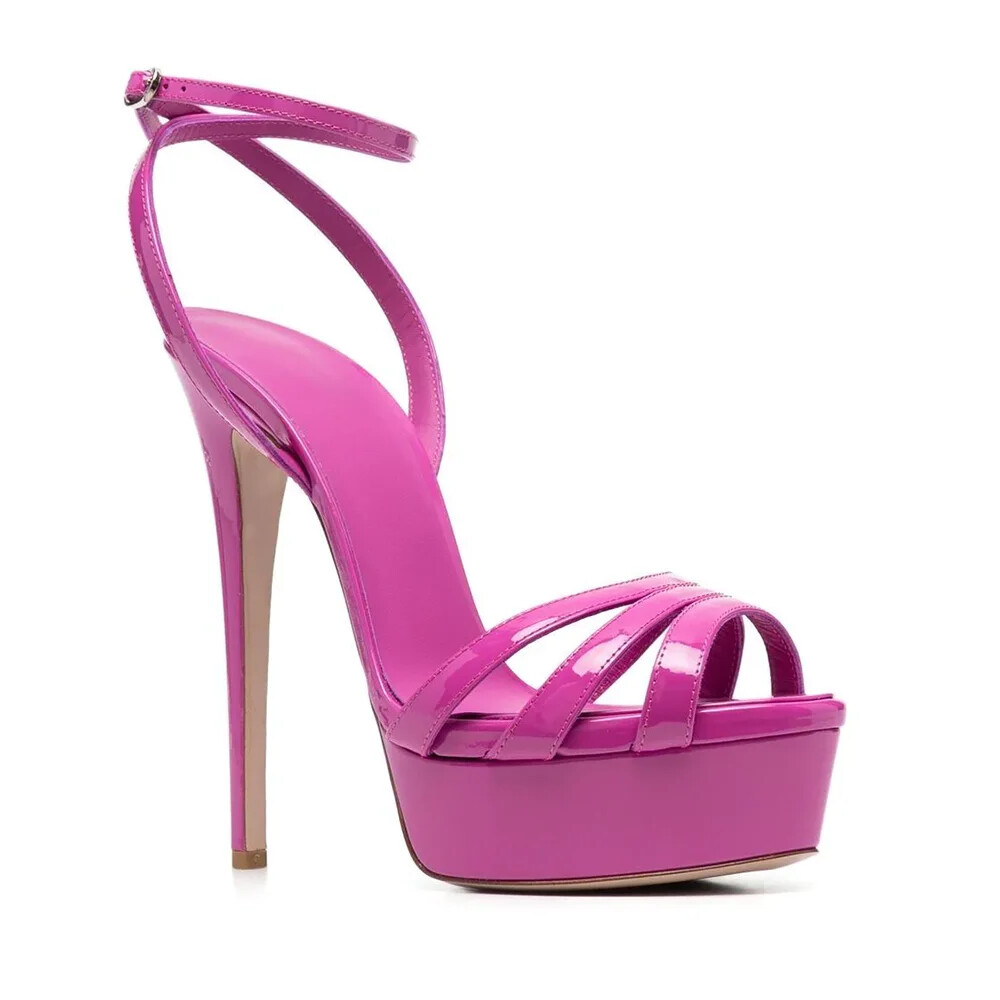 Women’s Ankle Strap Platform Sandals Dress Slingback Evening Shoes Shiny Leather