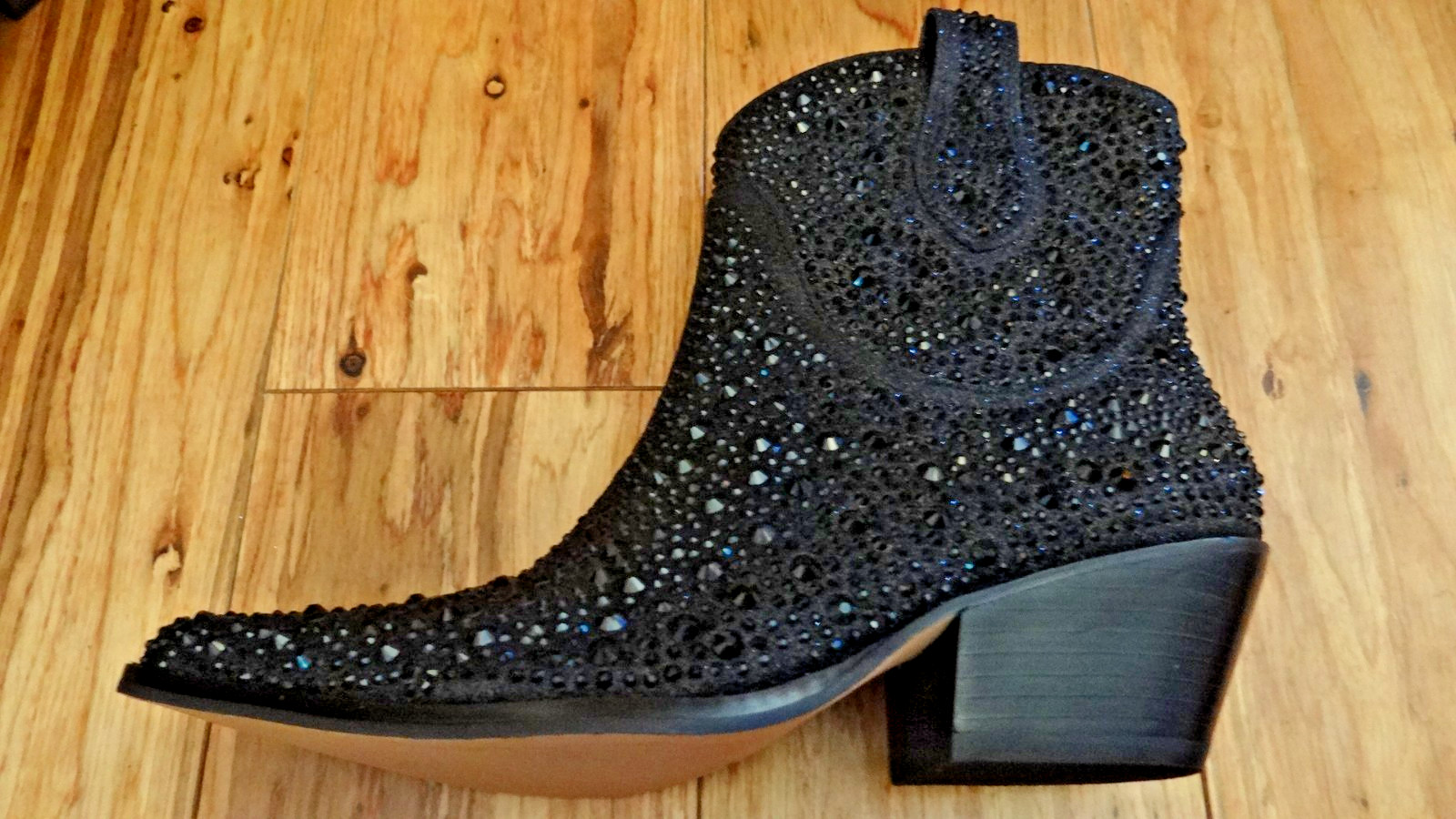 Jessica Simpson Tamira2 Western Boots Black Micro Flash Rhinestones 7M New