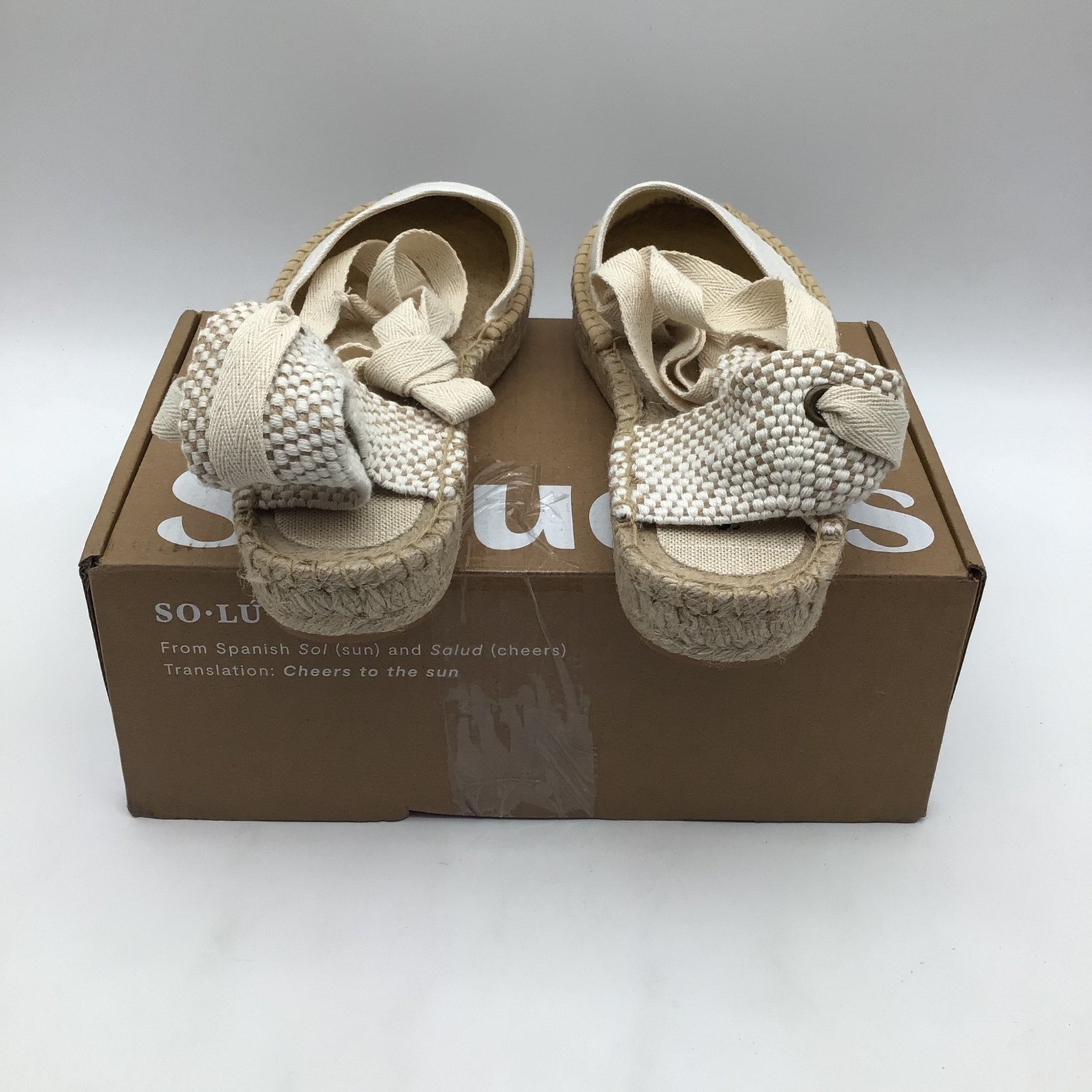 Soludos The Lauren Lace Up Espadrilles Oasis White Canvas US Size 7 – 7.5 NEW