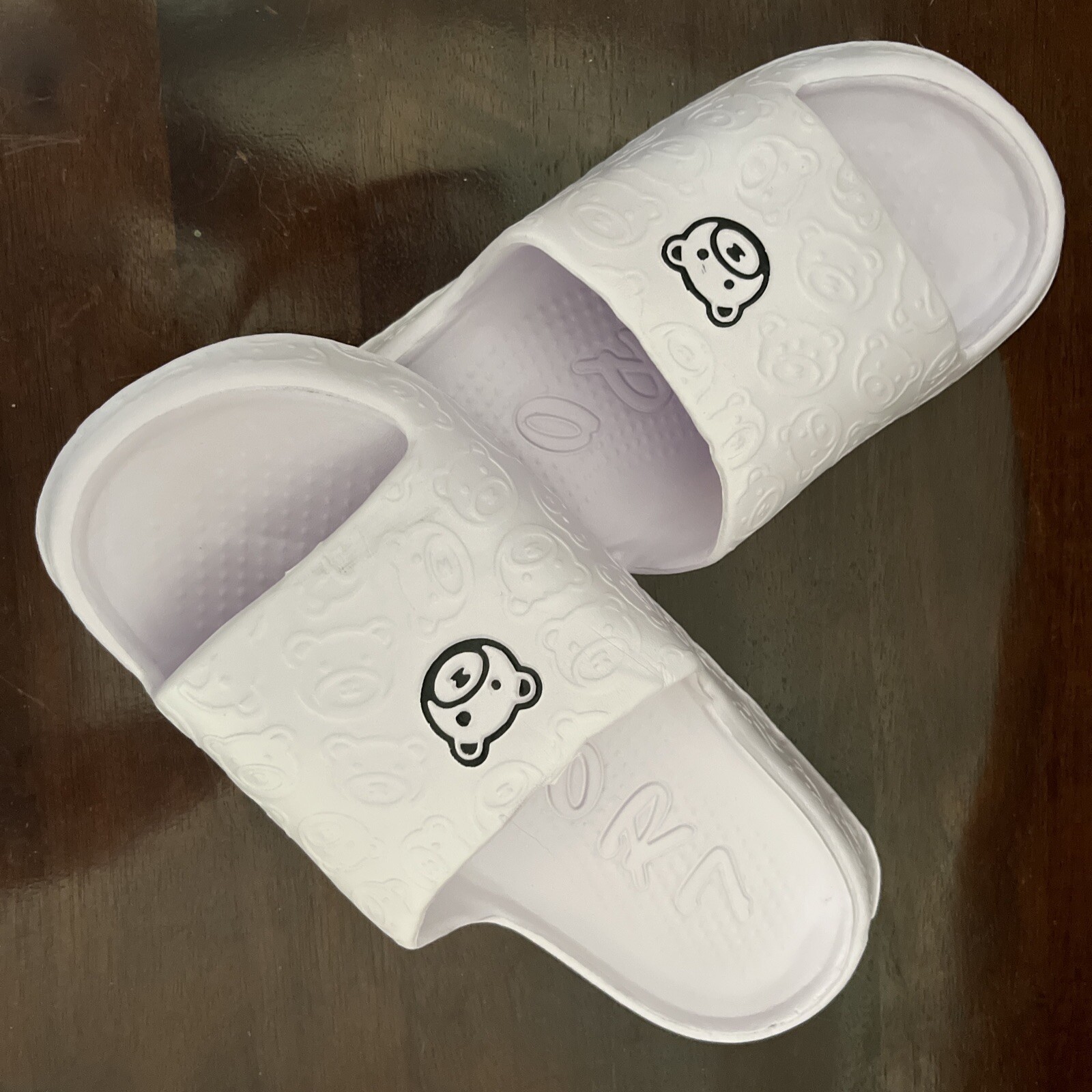 NEW CUTE BEAR PILLOW SLIDES LAVENDER SZ 9-10 GARDEN BATHROOM SHOES NIB USA