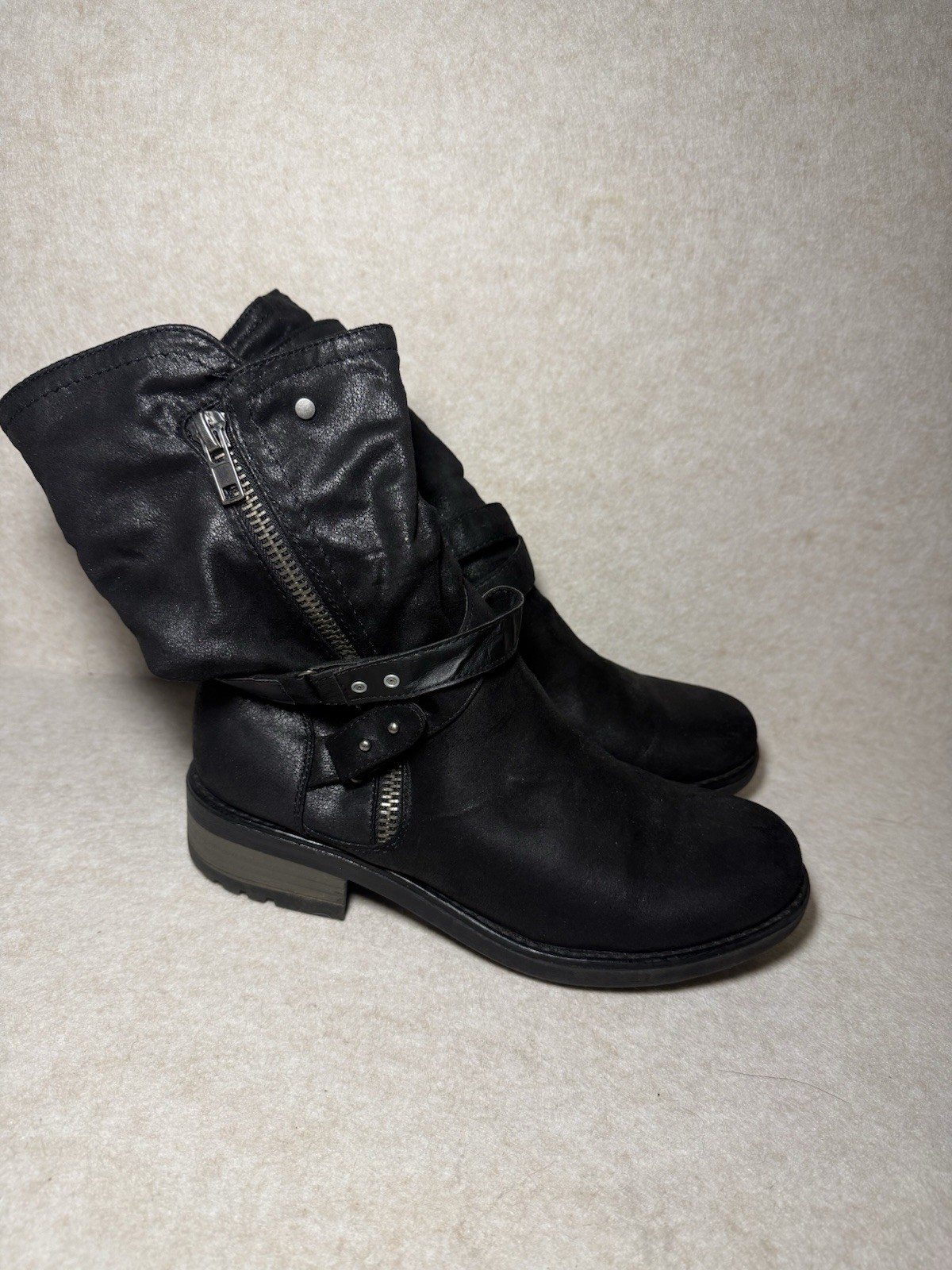 Carlos by Carlos Santana Black Sawyer Moto Boots Buckle Strap Size US 11M
