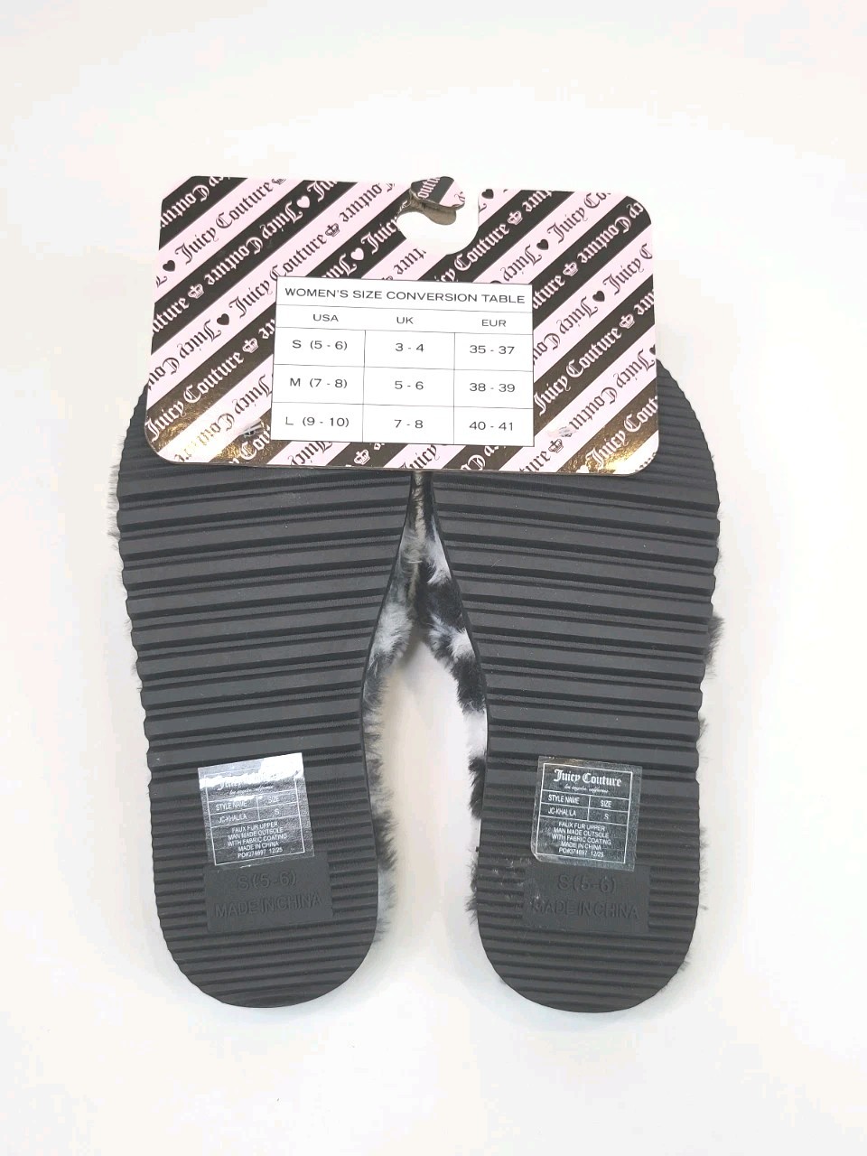 NWT Juicy Couture Khalila White Black Faux Fur Furry Sliders Slippers