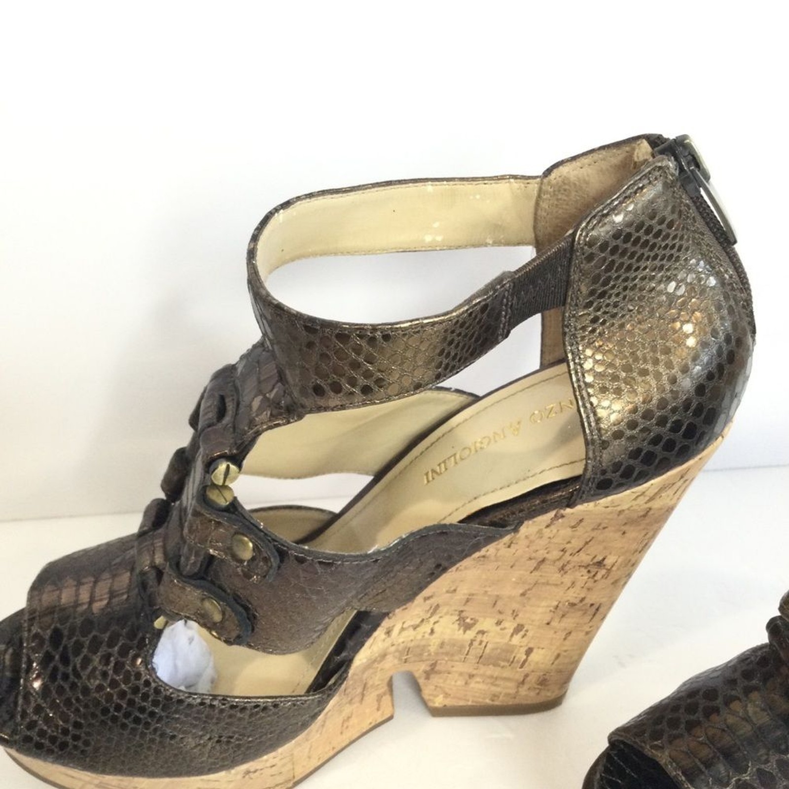 Enzo Angiolini Snake Print Cork Platform Heels
