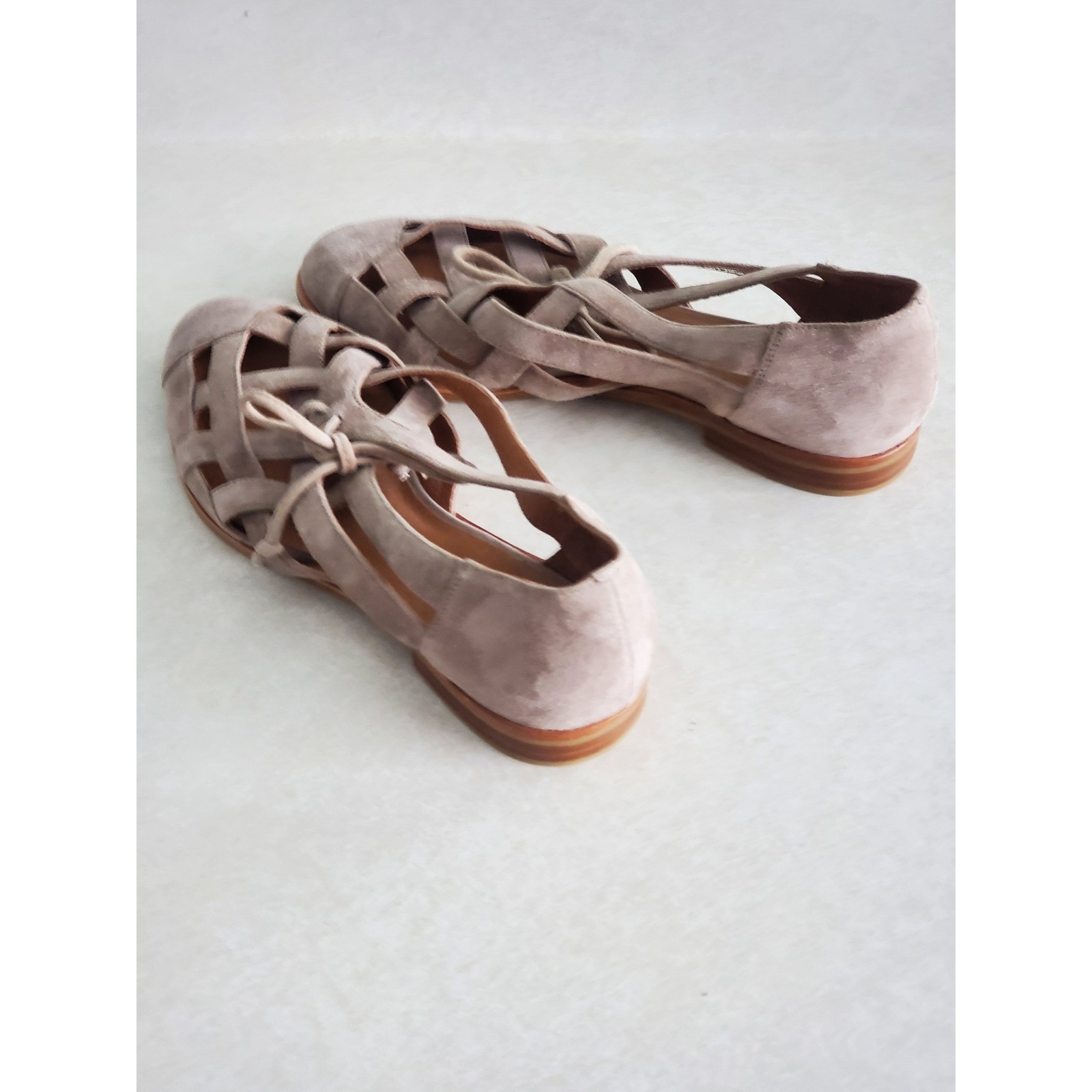 Jeffrey Campbell Canela Flats Taupe Suede Woven Huarache Sandals Size 6.5 Boho