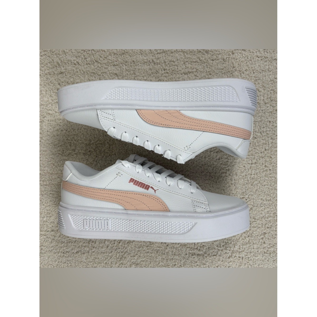 Puma Shoes Womens 8 White Pink Smash Platform V3 Maze Casual Lace Up Sneaker