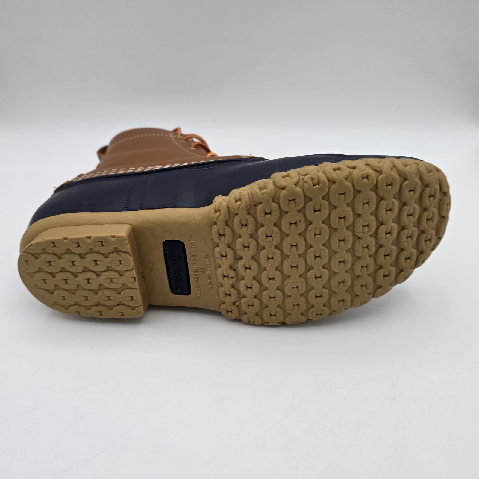 LL Bean Unisex Maine Bean Boot Shoe Leather Duck Boots Tan and Navy M – 7, W – 9