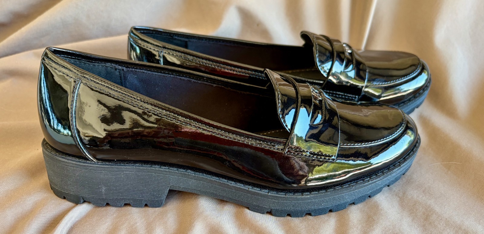 Anne Klein iflex black patent leather penny loafer heel womens 6.5 Akbenson NIB