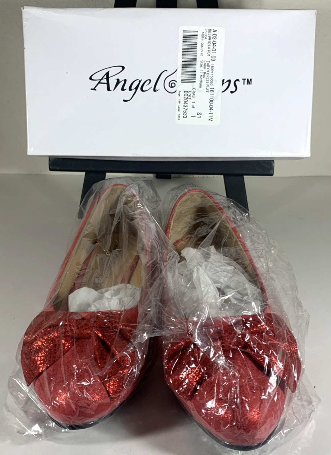 Taryn Angel Steps Women’s 11M Red Faux Suede Sparkle Bow Ballet Flat Comfort NIB