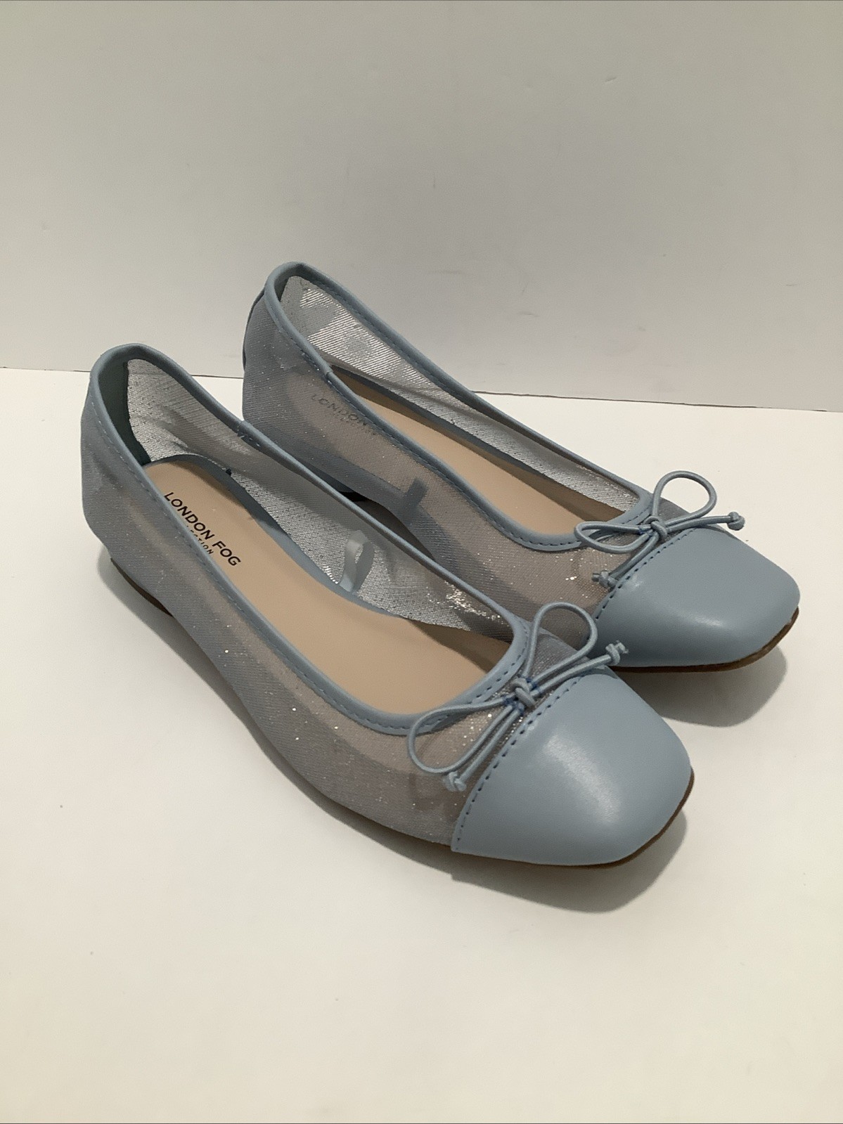 London Fog Womens Azure 3 Lite Blue Low Block Heel Mesh Ballet Flats Size 9M New