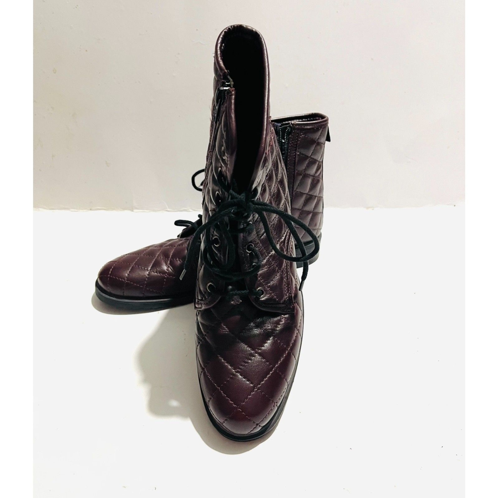 The Flexx quilted lace up combat boots chocolate brown leather casual women 8
