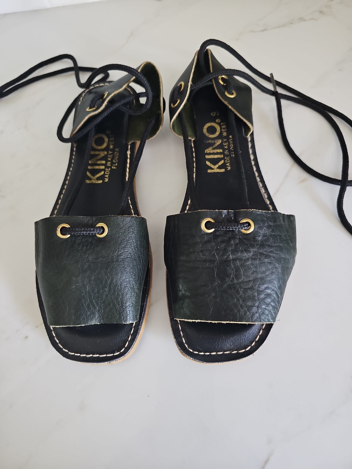Kino Sandals Key West Leather Gladiator Lace-Up Sandals – Very Dark Green Size 9