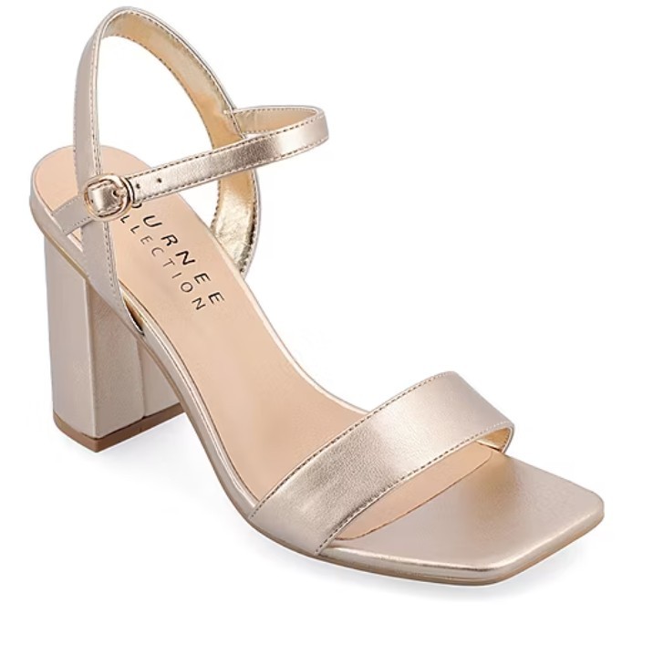 Journee Collection Women’s Size 7 Tivona Block Heel Dress Sandals, Gold
