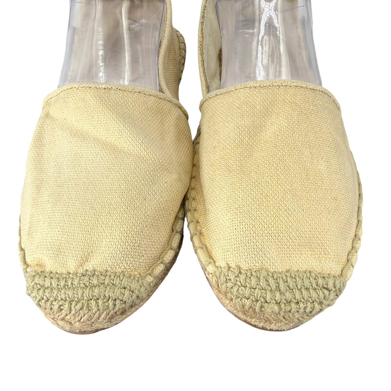 Lilly Pulitzer Lia Espadrille Flats 10 Beige Gold Canvas Slip On Round Toe Jute