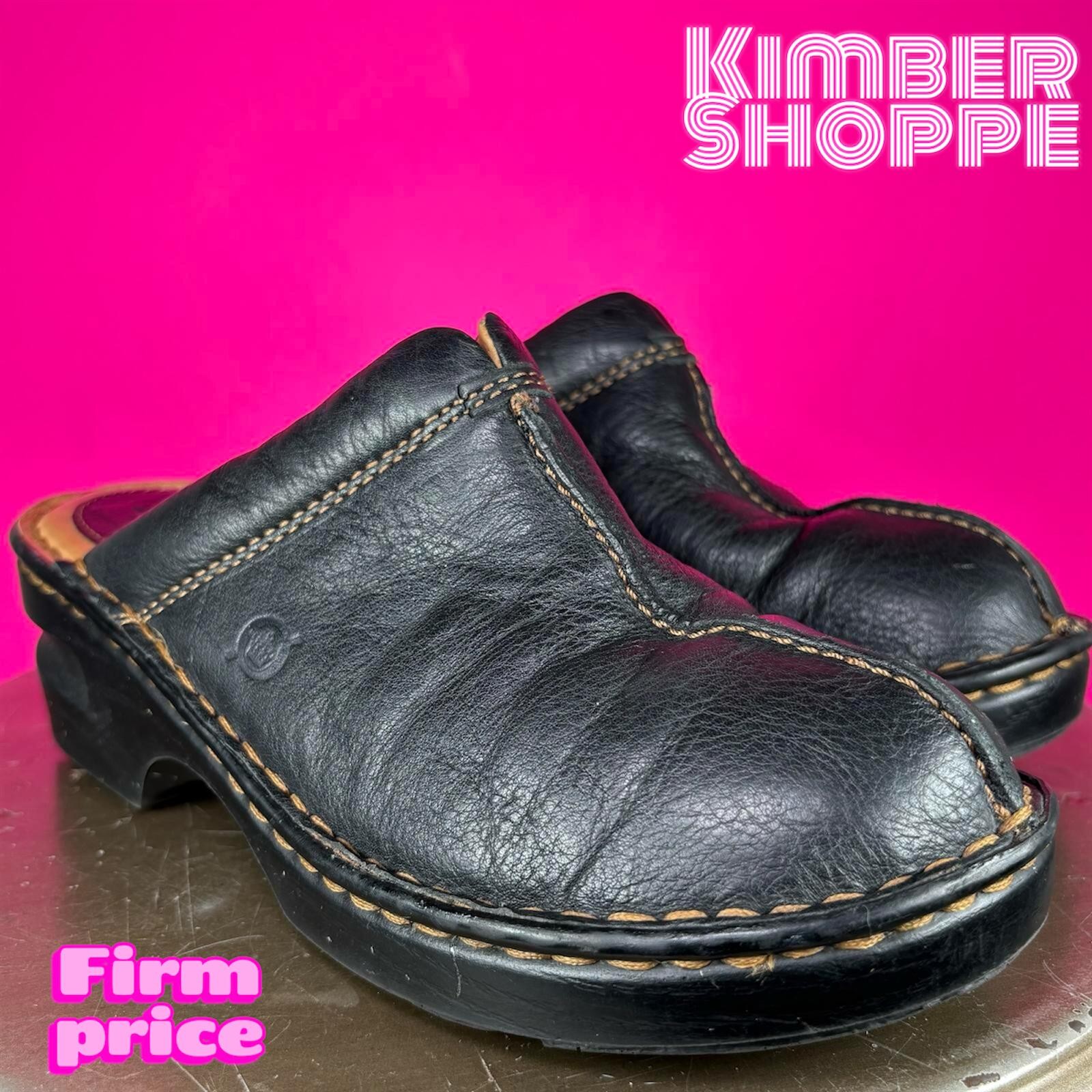 Born Black Pebbled Leather Mule Clog US 6 EU 36-37 (23cm)