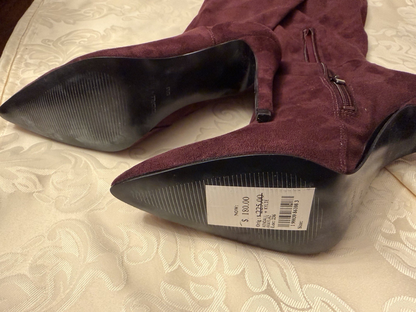 Size 9M Kendall and Kylie Thigh Boots High Heel Kayla Burgundy Suede Above Knee