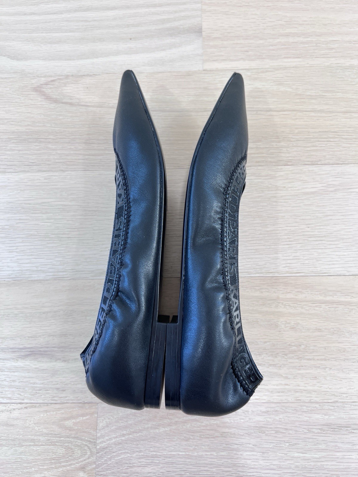 Karl Lagerfeld Paris Vinette Pointed Toe Ballet Flats Black Logo Trim US 8.5