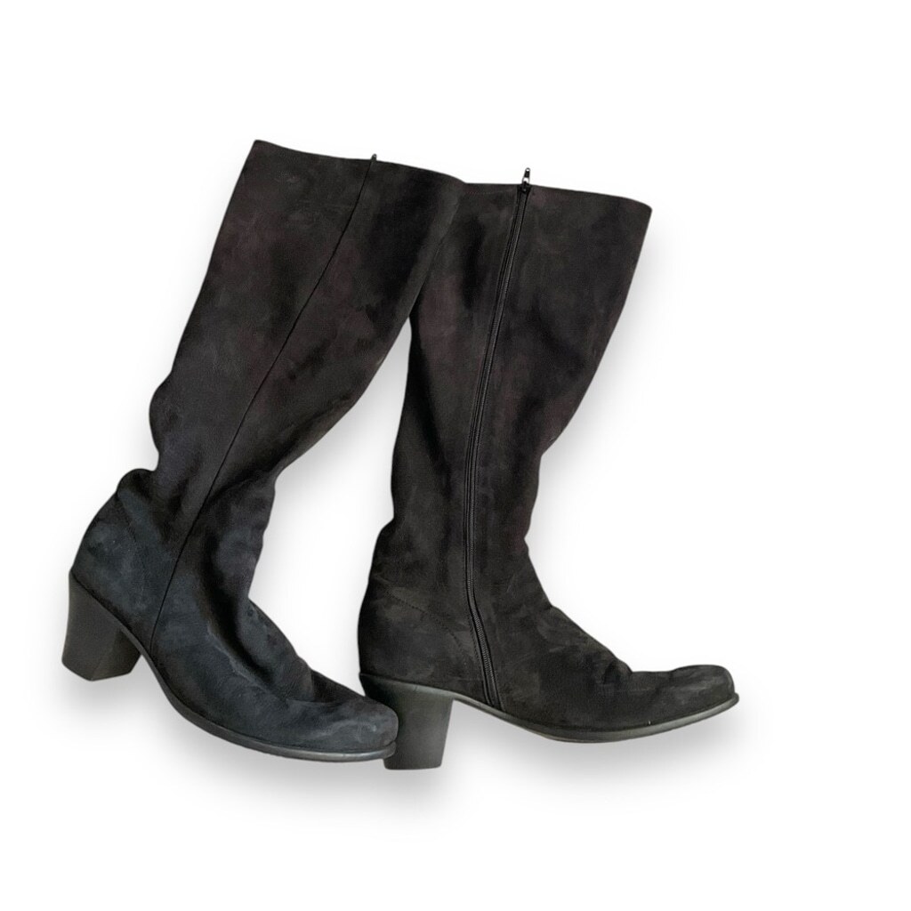 Arche Noir Black Suede Maorka Hunter Block Heel Tall Boots Size 9.5/41
