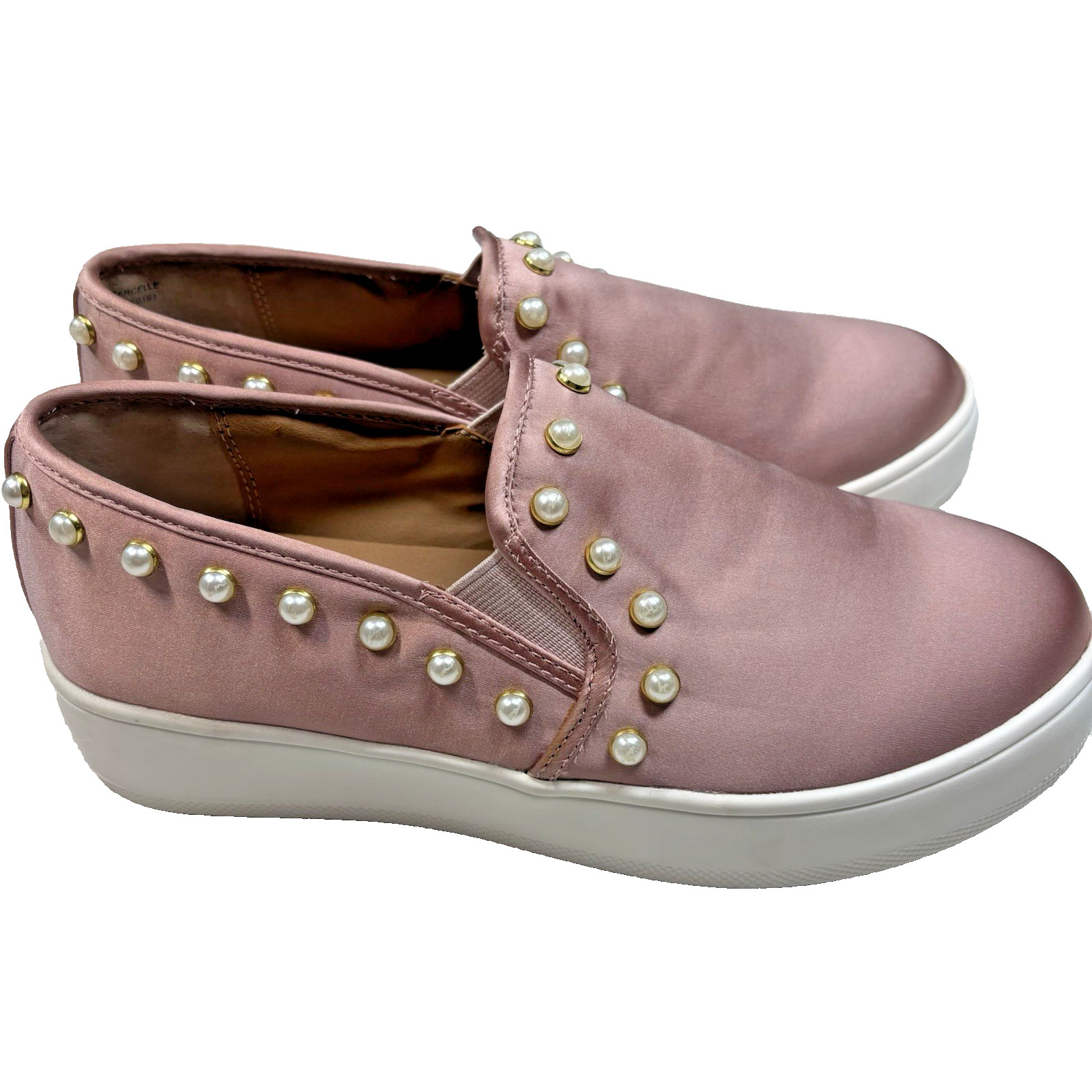 Steve Madden Garcelle Rose Pink Satin Pearl Slip-On Shoes Sneakers Size 6