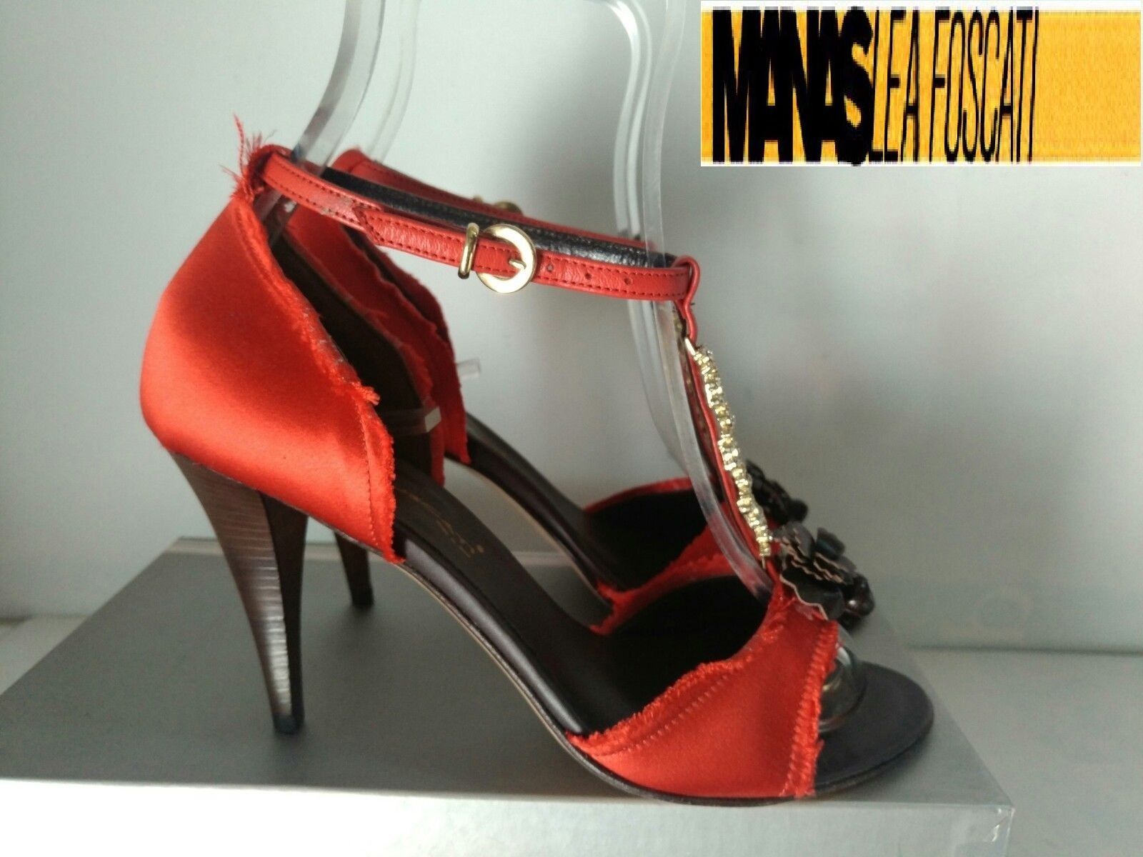 Manas Lea Foscati Elegant Sandal Women Satin Red ITALY N°35-36-37-38-39-40