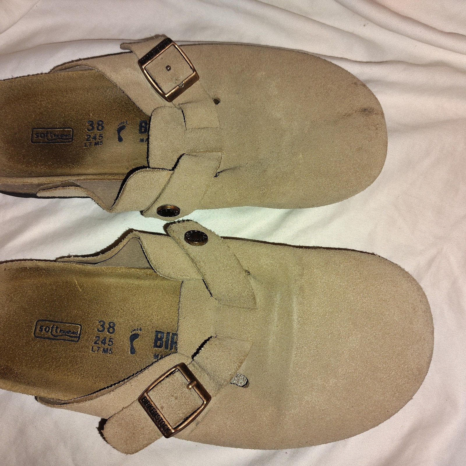 birkenstock sandals women 38 boston soft footbed taupe beige rounded toe