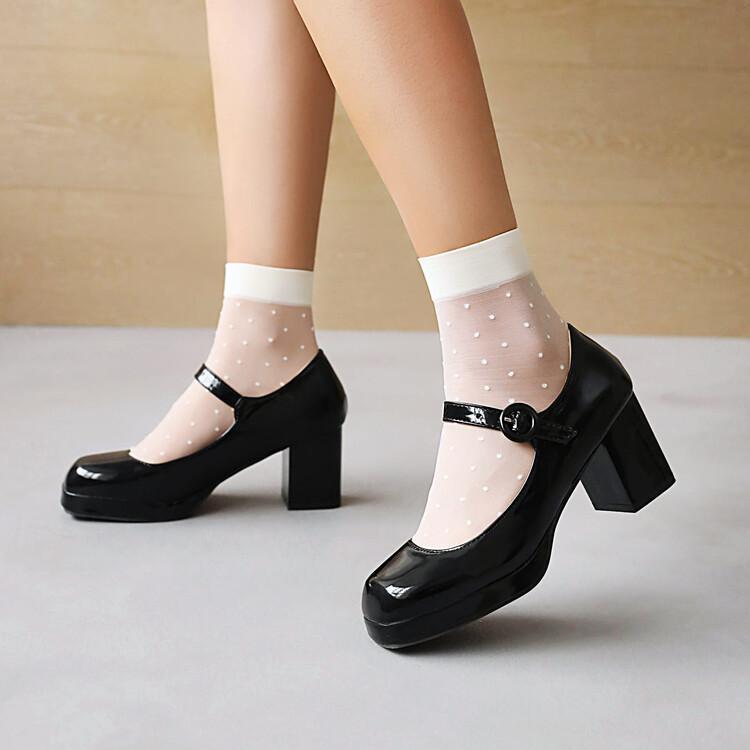L Womens Mary Jane Dress Shoes Low Heel Ankle Strap Shiny Leather Wedding Casual