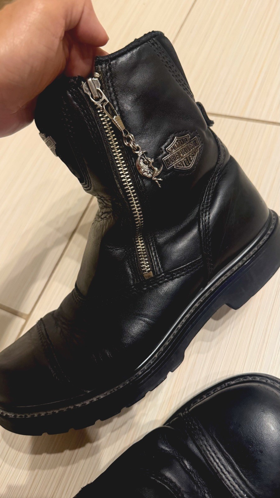 Vintage Harley Davidson Size 8.5 Womens Black Side Zip Ankle Biker Boot-See Pics
