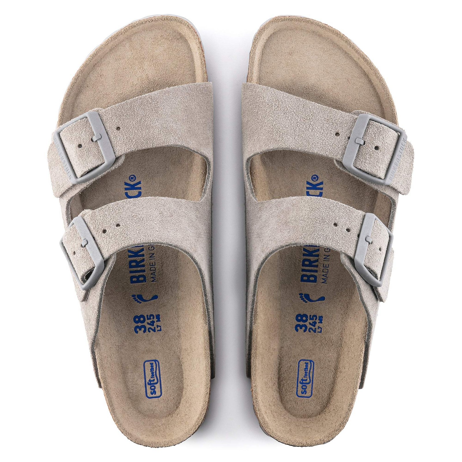 BIRKENSTOCK ARIZONA SOFT FOOTBED SUEDE LEATHER Sandals Stone Coin New