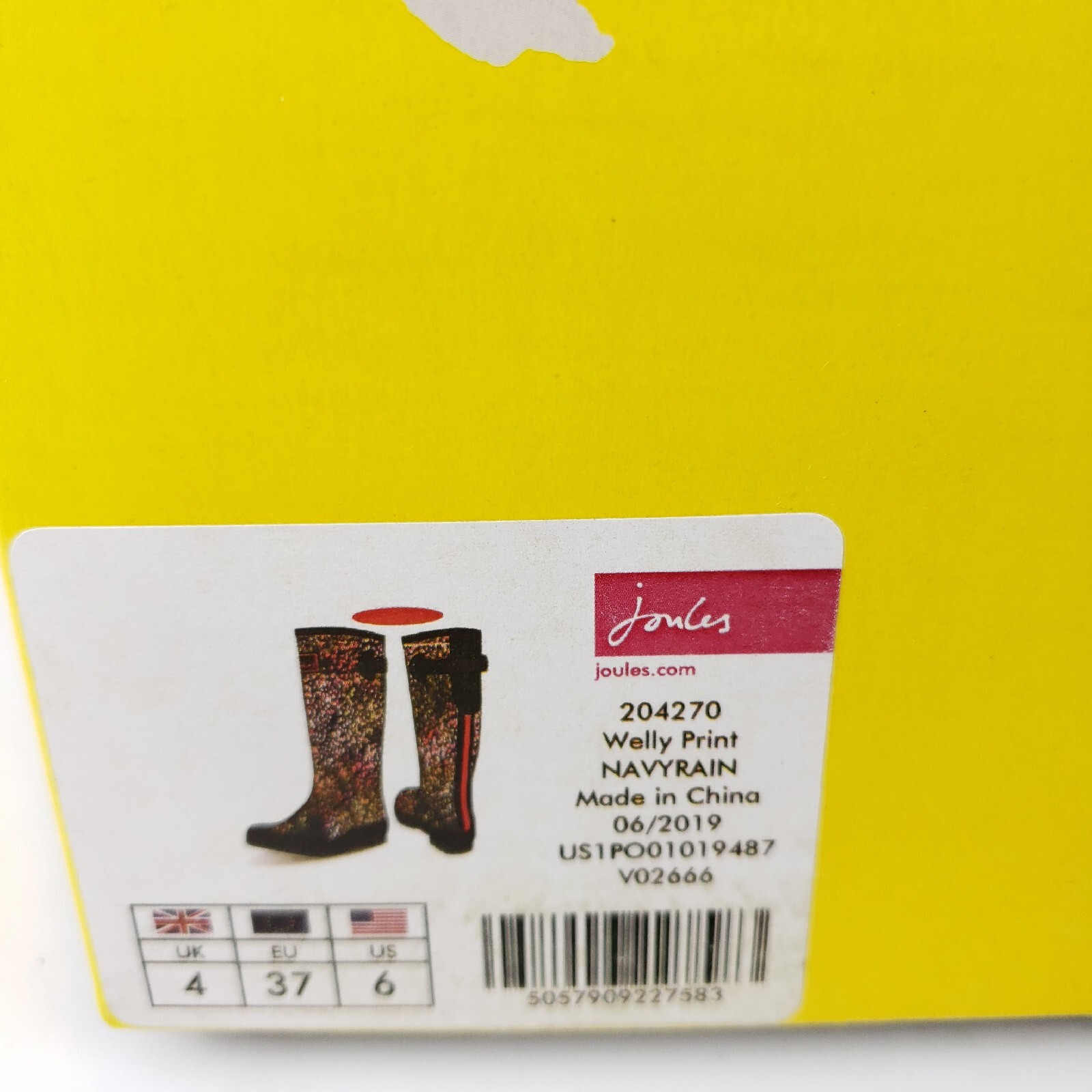 NWT JOULES Welly Print Tall Rain Boots NAVY RAIN Size 37 – US 6