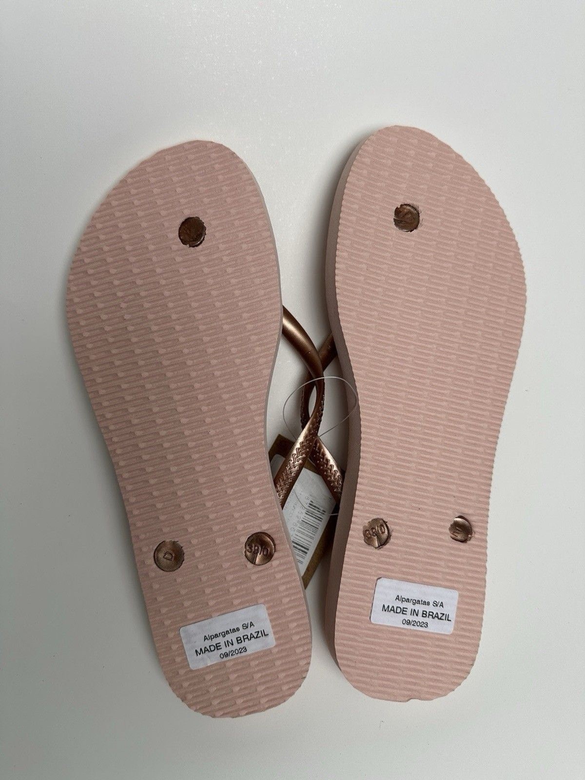 Havaianas Brazilian Flip Flops Sz 9/10 Eur 39-40 Rose Gold Crystal